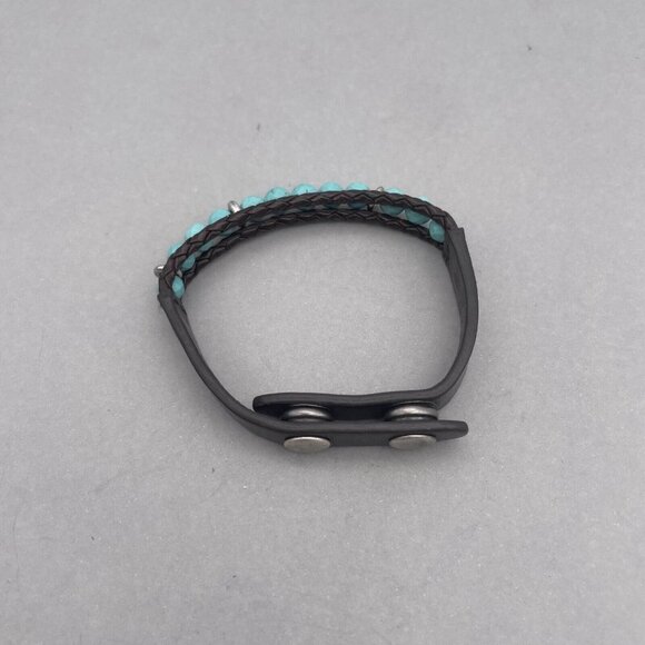 Fossil Faux Turquoise Beaded Leather Bracelet Snap Closure Adjustable - Picture 3 of 7